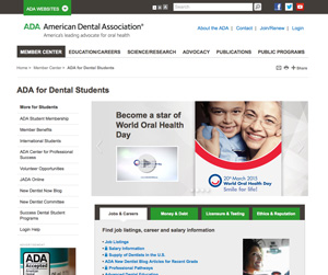 Screen shot of the ADA Student Portal website